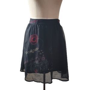 Desigual Black Embroidery Skirt sz 34